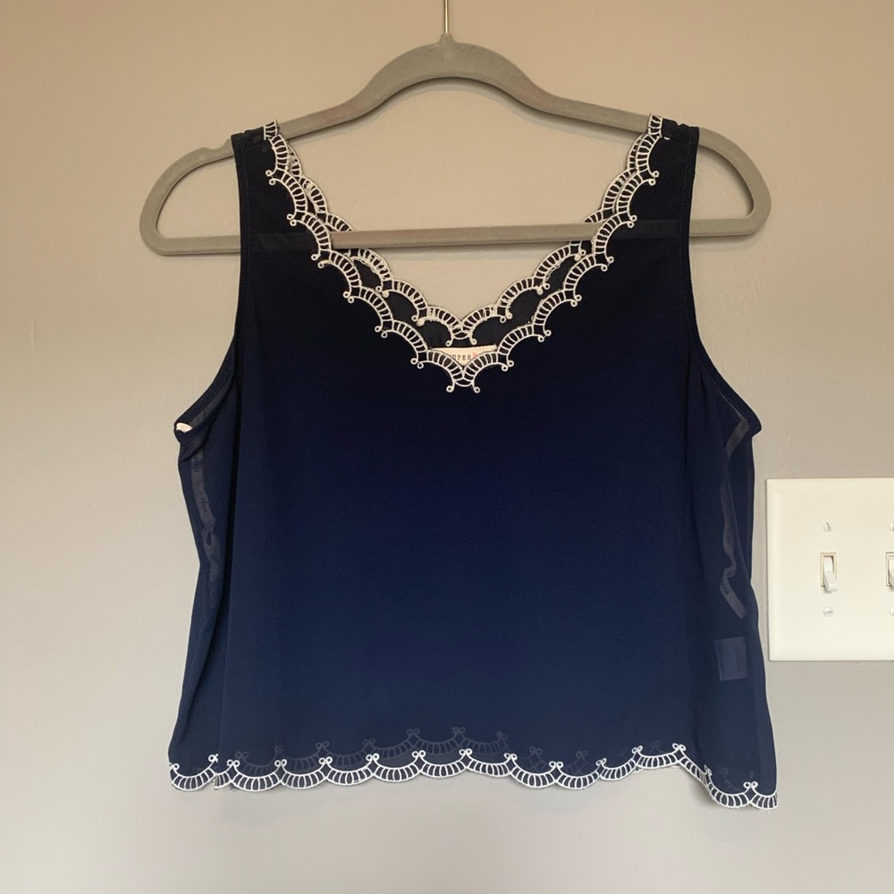 Super b Cropped Sheer Tank - size large - navy/crm